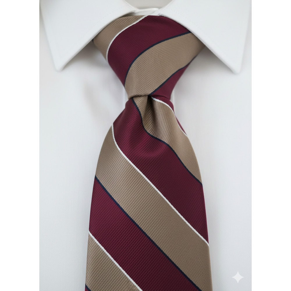 Vintage Oleg Cassini red tan striped silk tie - 57"